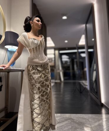 White ft gold gown